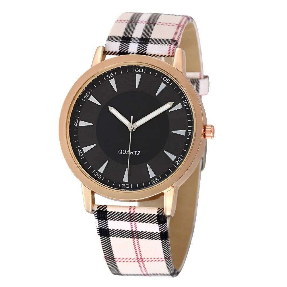 New Fashion Women Simple Vintage Plaid Leather Strap Quartz Wristes Dress Casual Ladies Clcok Relogio Feminino H260228