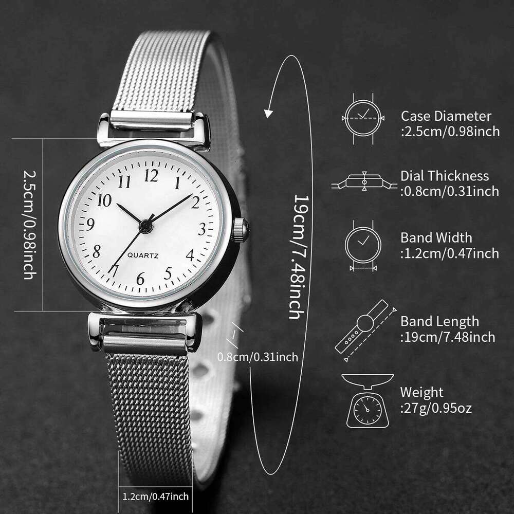6PCS Women's Fashion Arabic Dial Steel Mesh Band Quartz Diamond Jewelry SetWithout Box H260228
