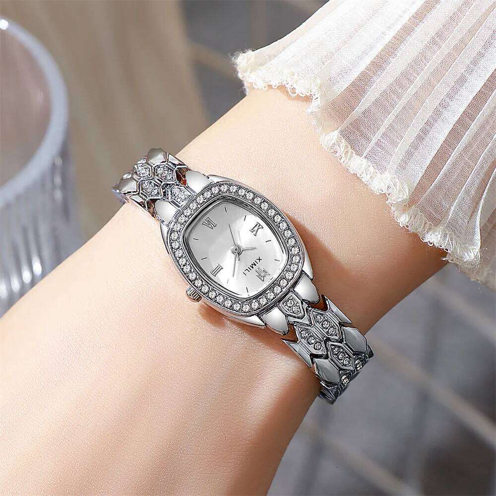 Fashion Quartz Women's Wine barrel Rome Digital Display Casual golden Strap Simple Wrist for Ladies H260228