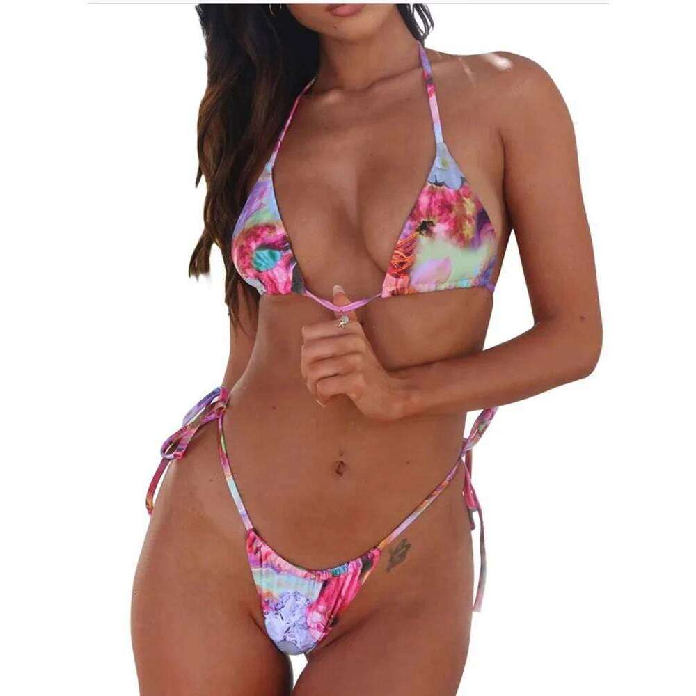 Circyy Print Swimwear Women Two-piece Backless Beachwear Lace Up Fashion Vintage Female Split Swimsuit Summer 2025 New Z260301