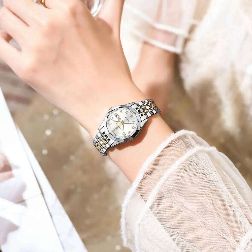 POEDAGAR Elegant Ladies es Waterproof Luminous Date Week for Woman High Quality Stainless Steel Quartz Women's H260228