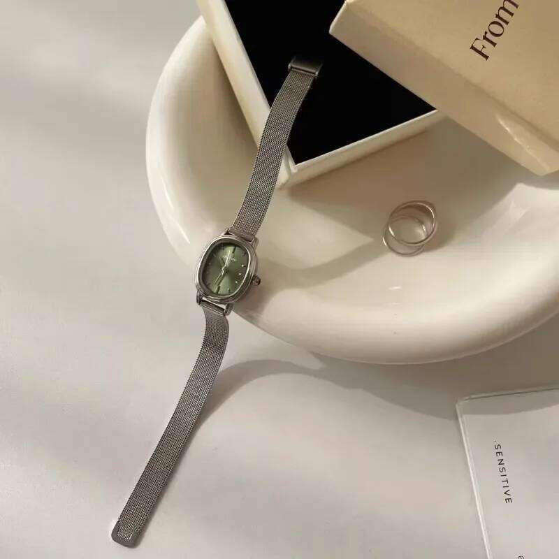 Small Oval Dial Green Simple Stainless Steel Ladies Wristes Brand Women Luxury Gift Quartz Dropshipping H260228