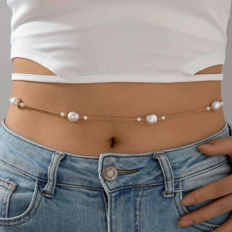 Bohemian Starfish Conch Shell Waist for Women Fashion Imitation Pearl Personality Beach Belly Chain Body Jewelry Gifts H260228