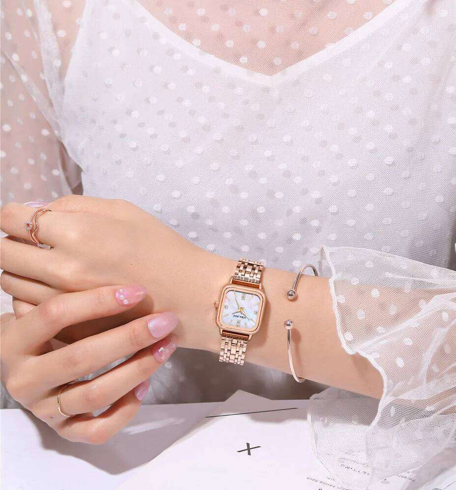 UTHAI European American Fashion Women's Square Diamond Shell Quartz Wrist Steel Band Ladies Versatile Quality es H260228