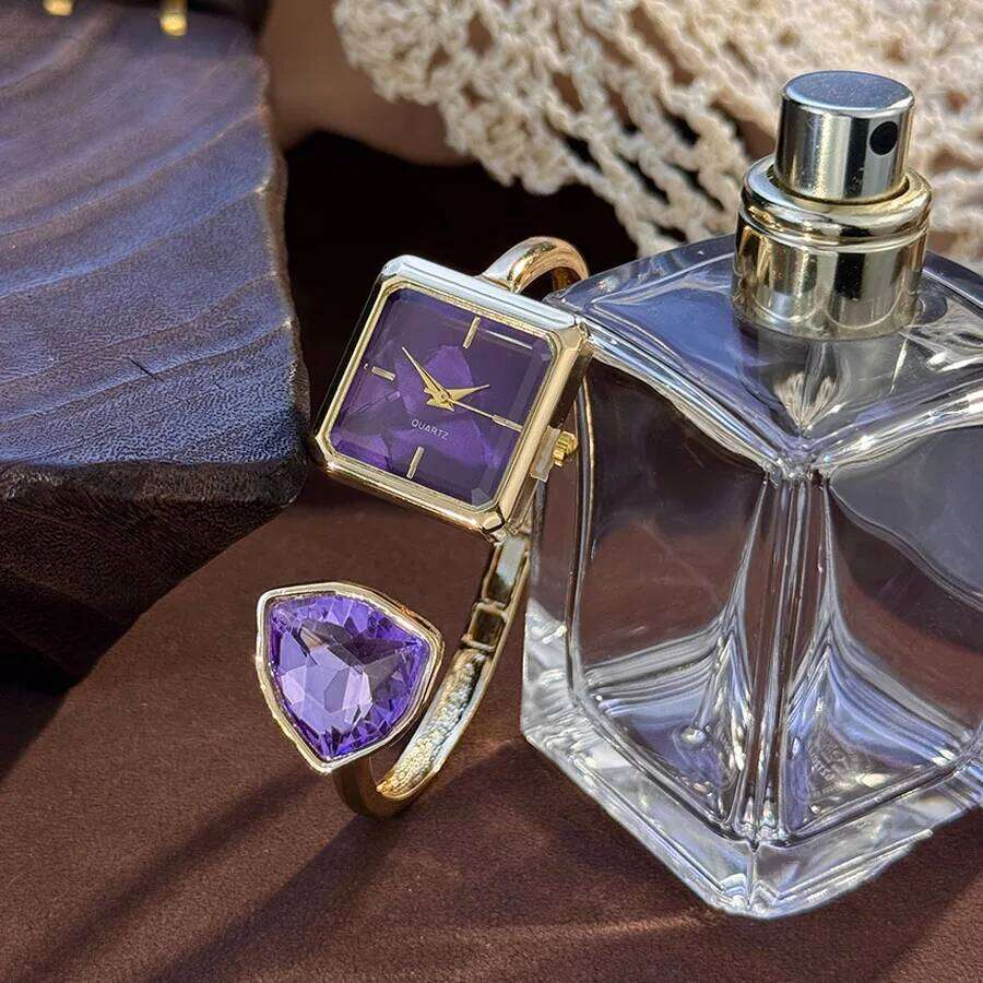 New Ladies Open Assorted Shaped Diamond Color Gemstone High-End Quartz Wrist Lazy Person's Stylish Timepiece H260228