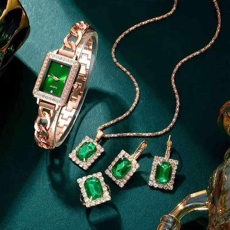 1/5PCS Elegant Women Quartz Earrings Necklace Ring Set Fashion Rectangle Dia Band Ladies WristWithout Box H260228