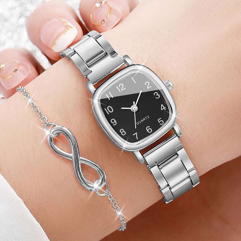2PCS Fashion Square Arabic Dial Women Quartz Wrist Ladies Alloy Strap With Reloj Mujer Without Box H260228