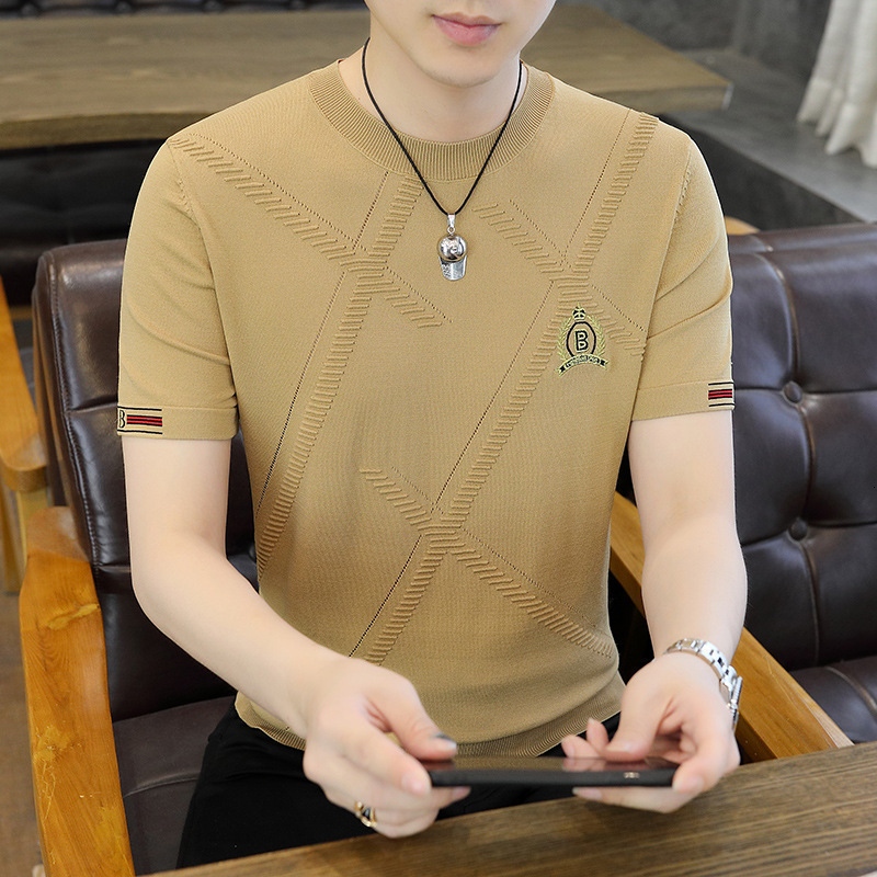 Luxury Luxury Designer Clothes Tiktok Hit Product Ice-Ma Yili Te Short-Sleeve T-Shirt New 2025 Summer Fashion Luxury Slim-Fit High-End Round-Neck T-Sh