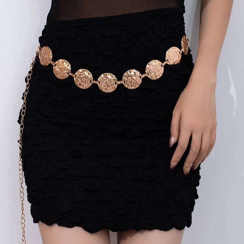 European American Cross Border Jewelry Fashion Metal Geometric Disc Waist Chain Niche Elegant High Grade Dress Belt Accessories H260228