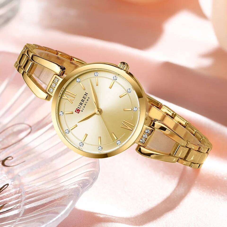 CURREN Luxury Hight Quality Quartz Fashion Charming Rhinestones Stainless Steel Band Women's Wristes H260228
