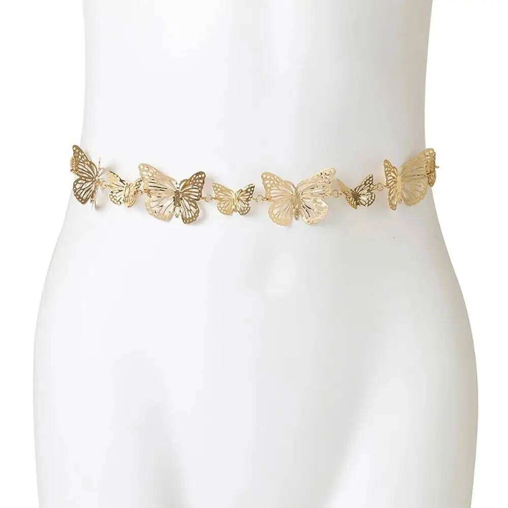 Chic Vintage Butterfly Waist Jewelry Metal Dress Belt Chains Y2K Gold Tassel Body Chain Gift H260228