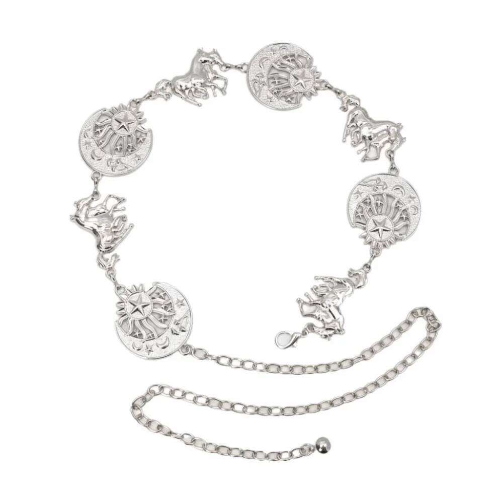 Horse Moon Star Waist Vintage Metal Woman Chain Belt Gold Silver Hip Hop Dress Cummerbands Clothing Accessories H260228