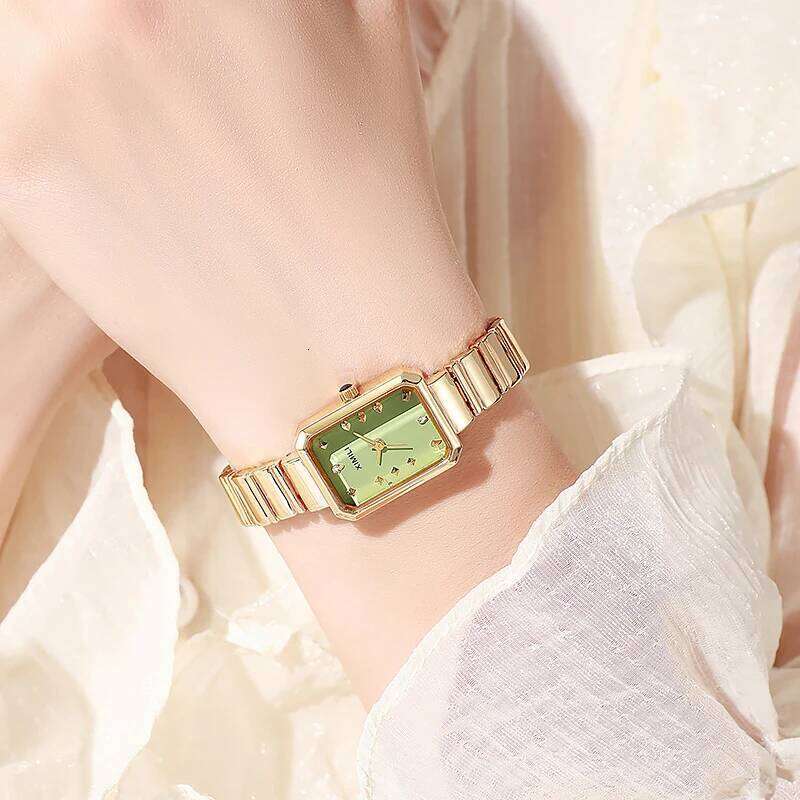 Luxury Women es Fashion Rectangle Gold Plated Ladies Quartz Stainless Steel Folding Clock Relogio Feminino H260228