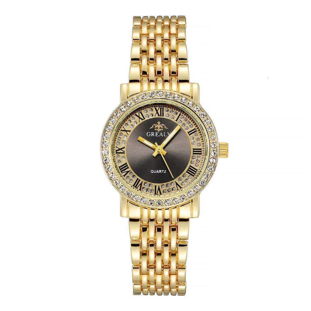 Luxury Branded Fashion Rome Diamond Set es for Women Quartz Casual Gold Stainless Steel Strap Women's Clock H260228