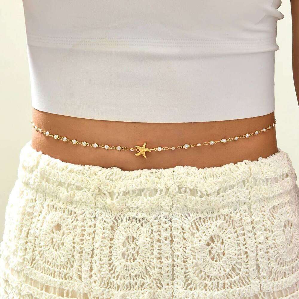 Fashion Imitation Pearl Starfish Waist for Women Boho Gold Color Metal Belly Chains Summer Beach Bikini Jewelry Accessory H260228