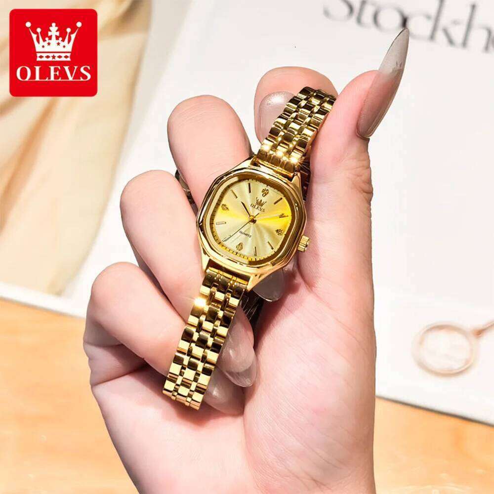 OLEVS 5888 Gold Stainless steel Diamond Square Dial Vintage Fashion Quartz for Women H260228