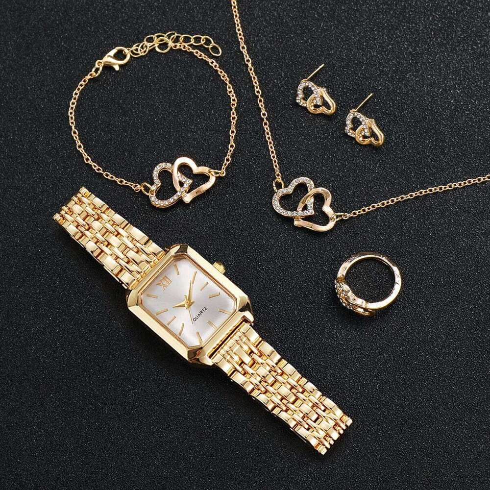 6PCS/Set Fashion Rectangle Women es Ladies Roma Dial Analog Quartz Wrist Jewelry Set Reloj Mujer Without Box H260228