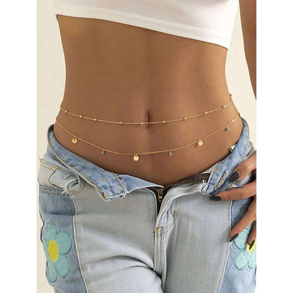 Summer Boho Multilayer Waist Beads Women Fashion Geometric Sequins Belly Sexy Body Chain Jewelry H260228
