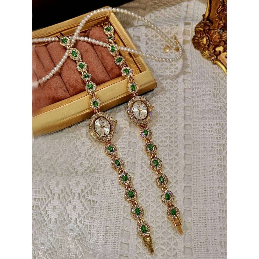 1 Piece of New High-End Colorfuled Tourmaline Gem Rhinestone Inlaid Accessible Retro Elegant Fashion Oval Dial 30m Waterproof Women's Suitable fo