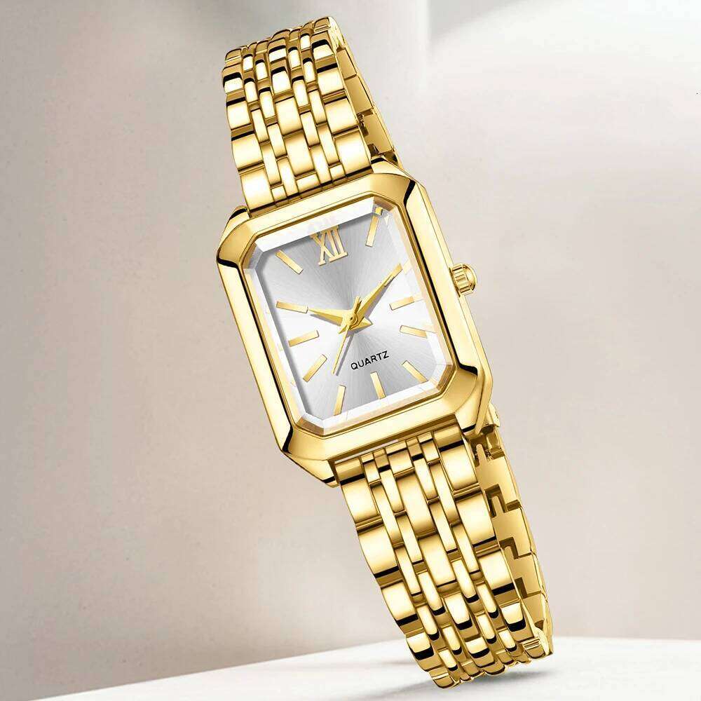 4PC Golden Women Fashion Trend Rectangular Dial Quartz Set Suitable for Daily Exclusive Matching H260228