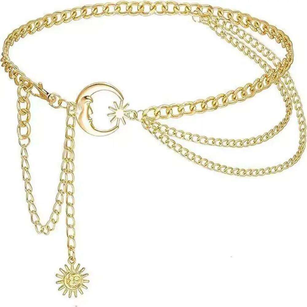 Gold Silver Punk Waist Ladies Vintage Metal Sun Moon Star Waistbands Hip Hop Womans Chain Belt H260228