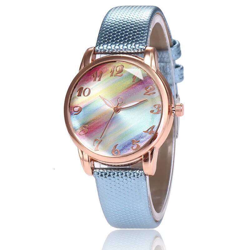 Minimalist Rainbow Color Dial Quartz for Women Classic Fashion Elegant Leather Strap Wrist Ladies Dress Casual H260228
