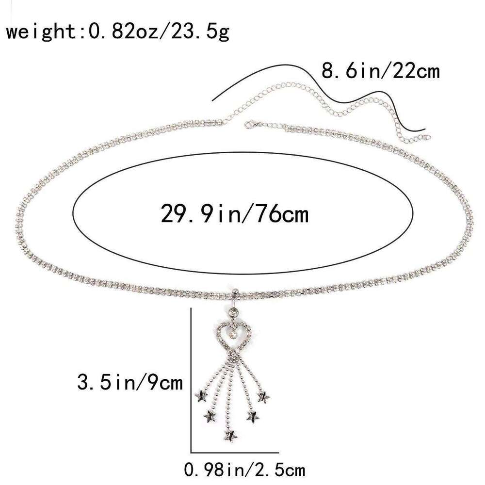 Star Rhinestone Crystal Waist Chains Heart Pendant Summer Beach Body Festival Belt Belly Jewelry H260228