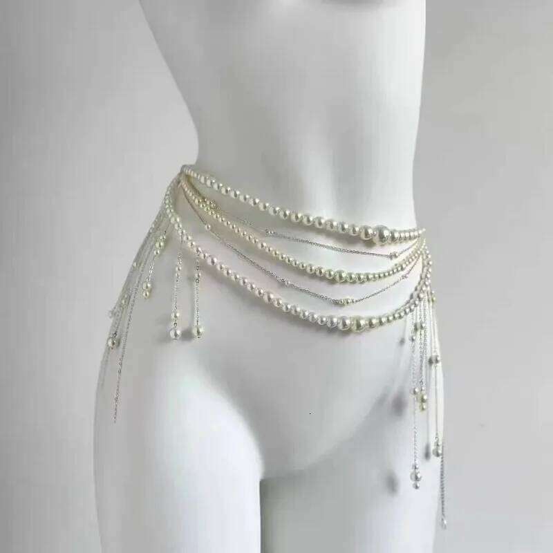 Multilayer Pearl Waist Chain for Women's Fashion Retro Y2K Designer Belt Character Playing Clothes Accessories Party Belts H260228