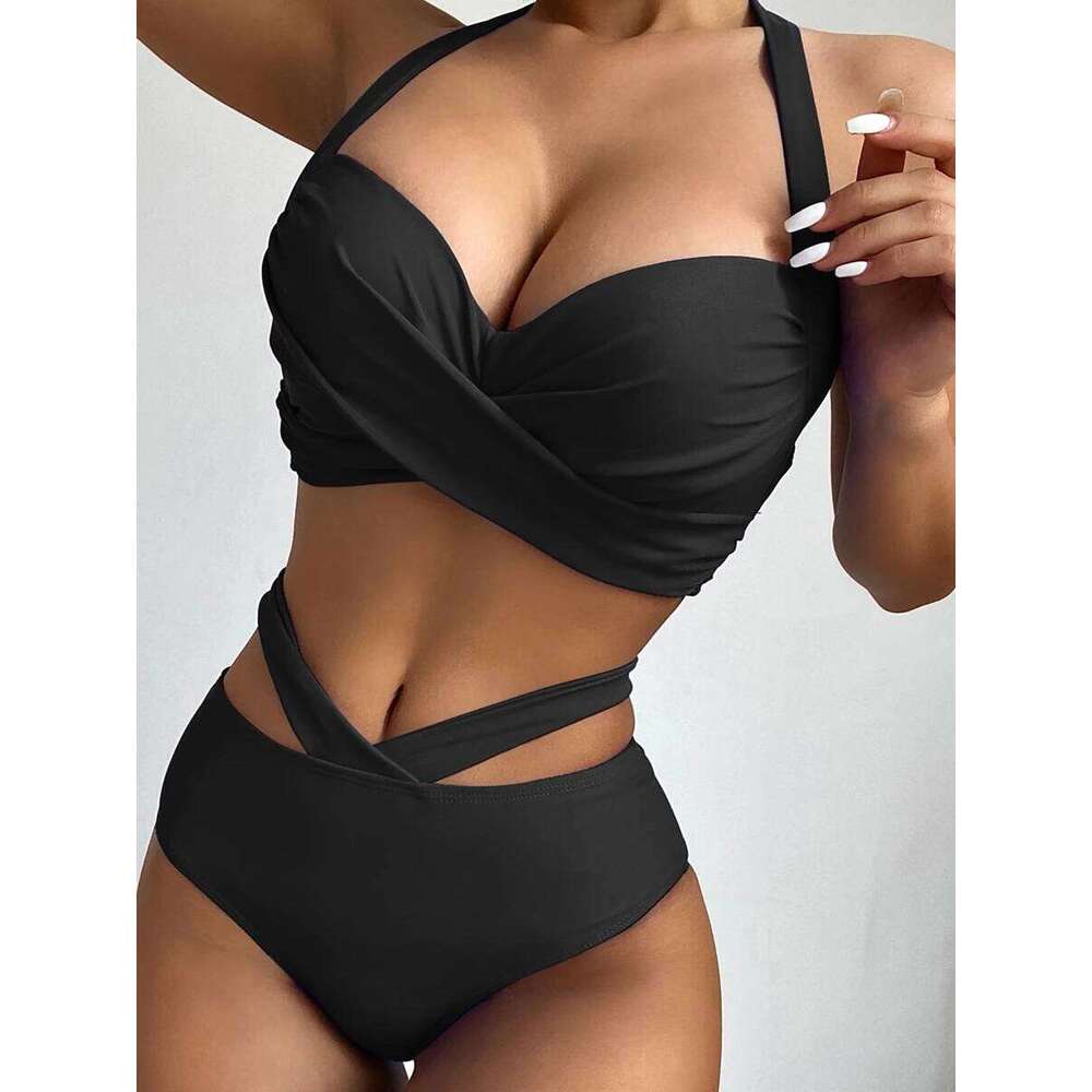 Sexy Halter High Waist Bikini 2026 Women Tie Dye Swimsuit Push Swimwear Female Printed Bathing Suit Lace Up Back Beachwear Z260301