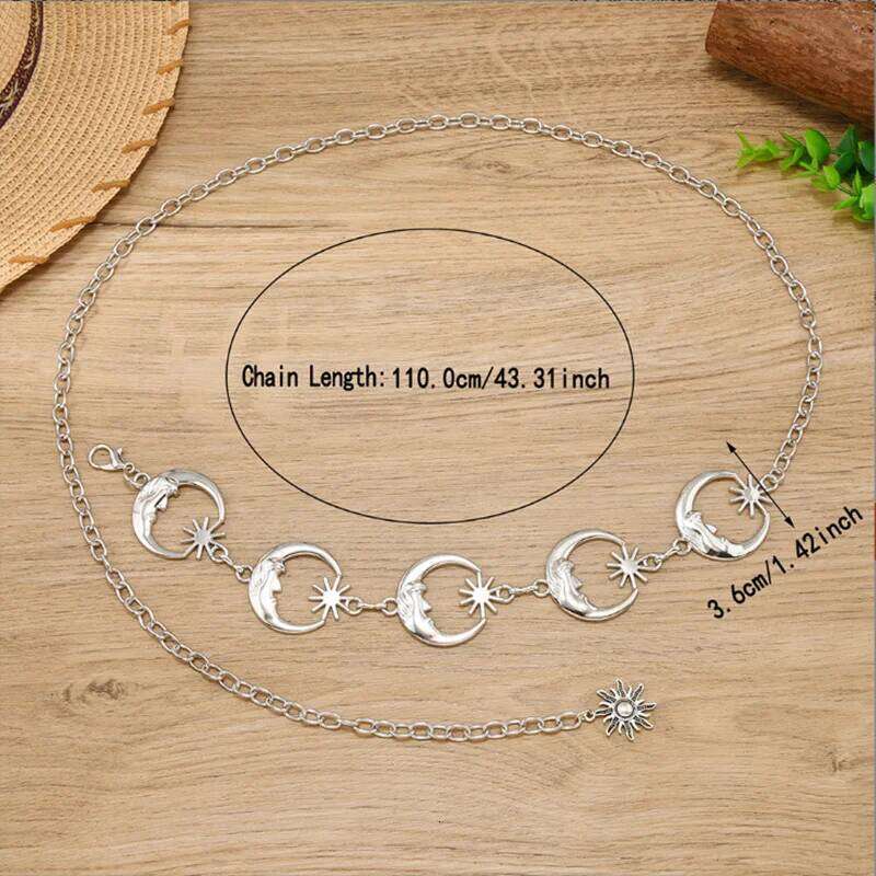 Bohemian Moon Hollow Waist Chain, Y2K Trend Fringe Dress Necklace for Women, Adjustable Body Belt and Bustier Jewelry H260228