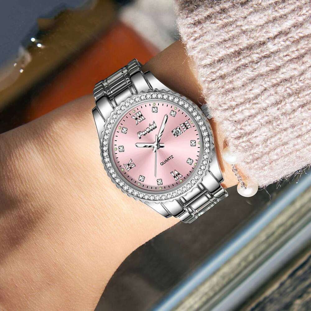 POSHI 990 Women Elegant Business Quartz Wrist Pink Dial Lady Casuan Dress With Date Display Original Clock H260228