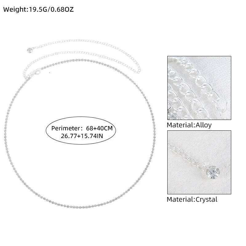 Fashionable Single Layer Minimalist Style Rhinestone Waist Sandy Beach Women's Body Chain Jewelry H260228