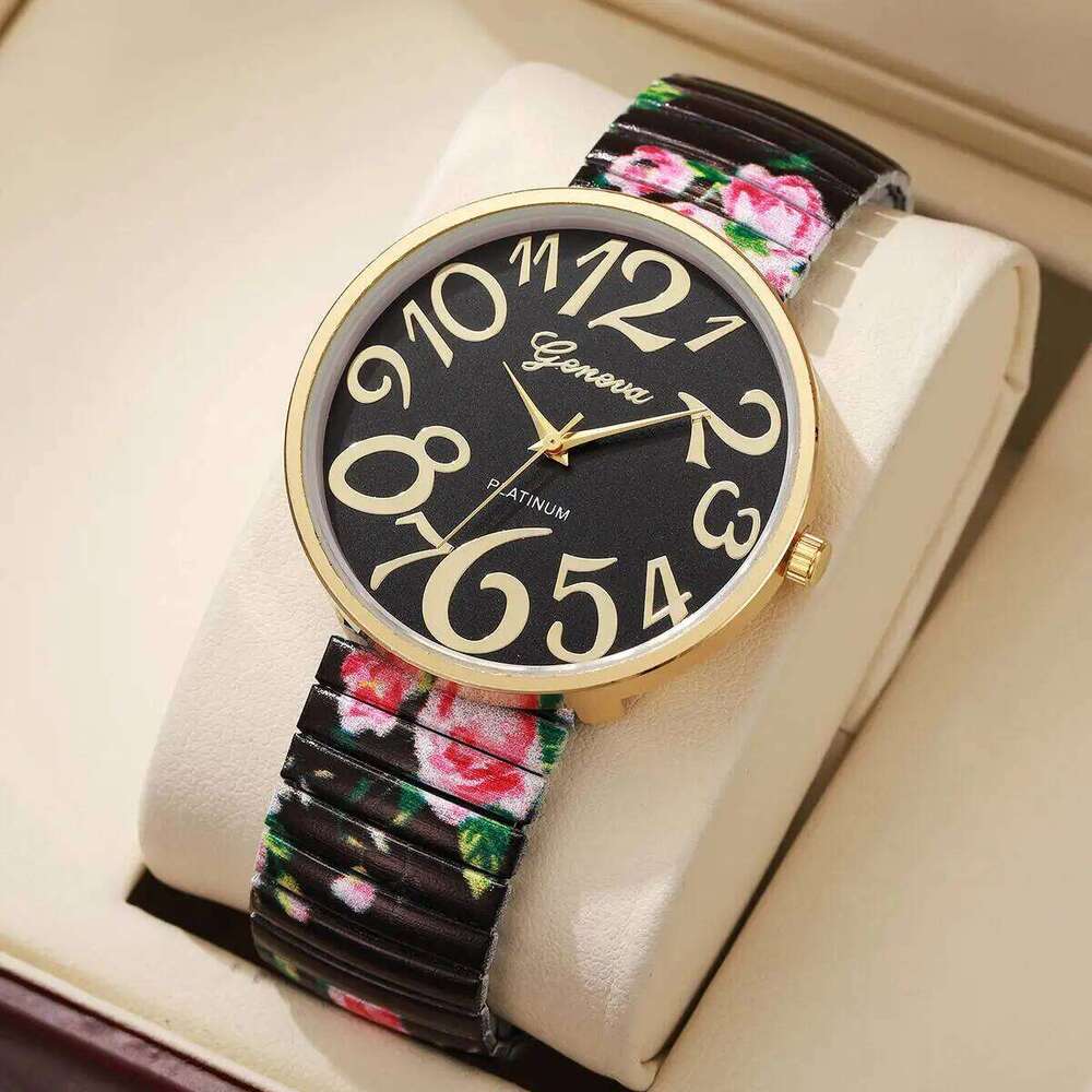 Fashion Flowers Printed Women Elastic Strap Female Arabic Quartz es Reloj Mujer Girls Clock GiftWithout Box H260228