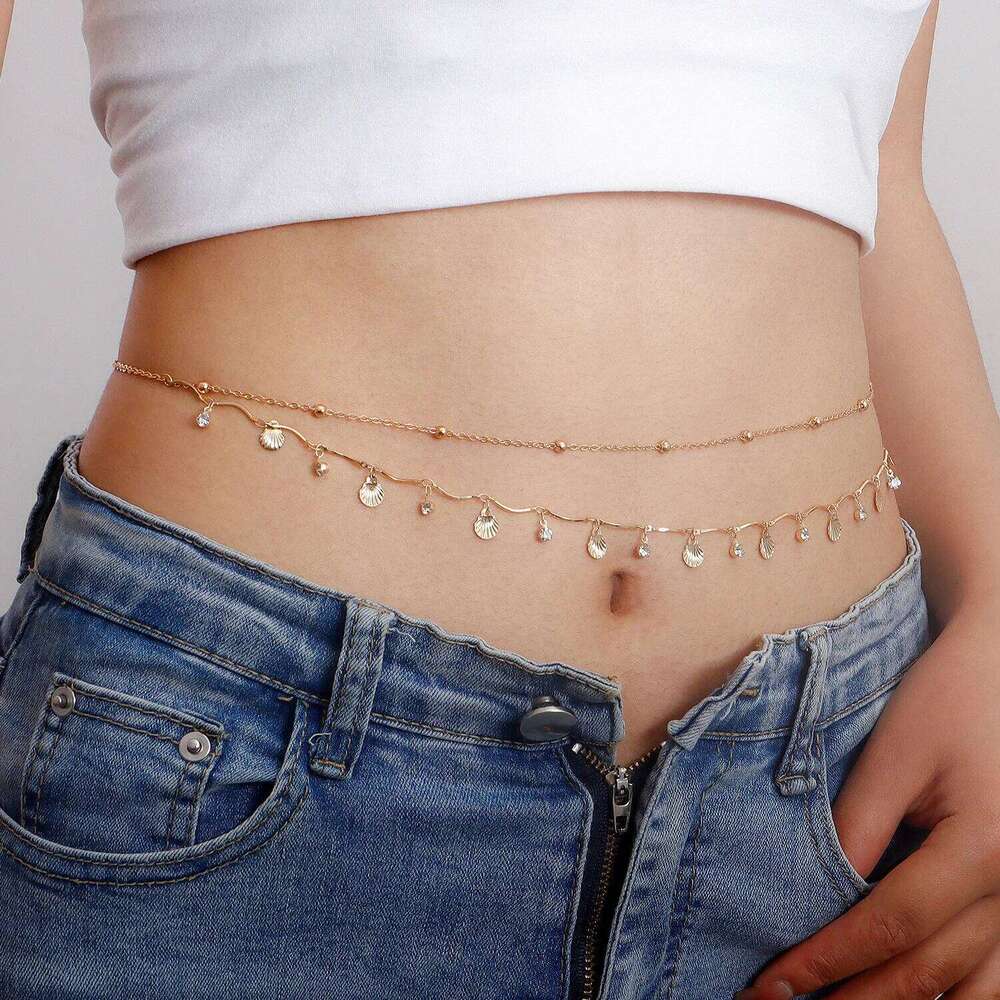 European American Cross Border Sweet Cool Double Layer Scallop Tassel Waist Creative Design Y2K Versatile Body Chain H260228
