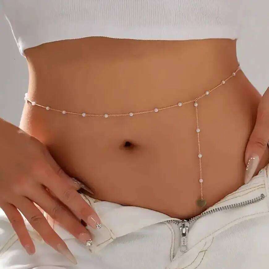 Salircon Sexy Vintage Imitation Pearl Long Tassel Waist Women Boho Charm Bikini Belly Belt Chain Beach Jewelry Gift H260228