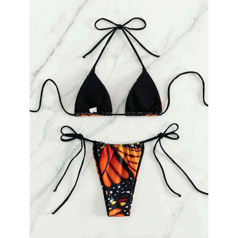 Miyouj Triangle Bikinis Butterfly Swimsuit Women Sexy Swimwear Bandage Beachwear Micro Thong 2024 Bathing Suit Halter Biquini Z260301
