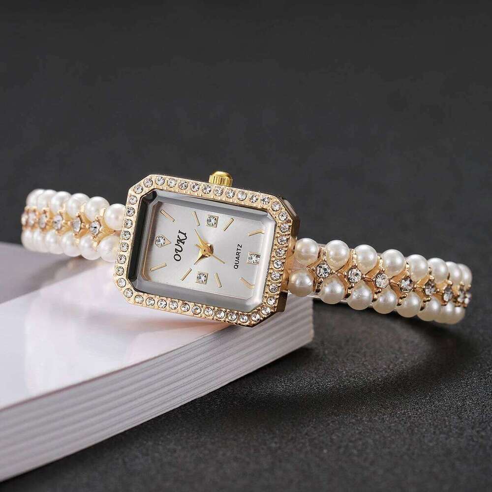 Elegant Square Women es Fashion Imitation Pearls Strap Quartz Wrist for Girls Clock Reloj MujerWithout Box H260228