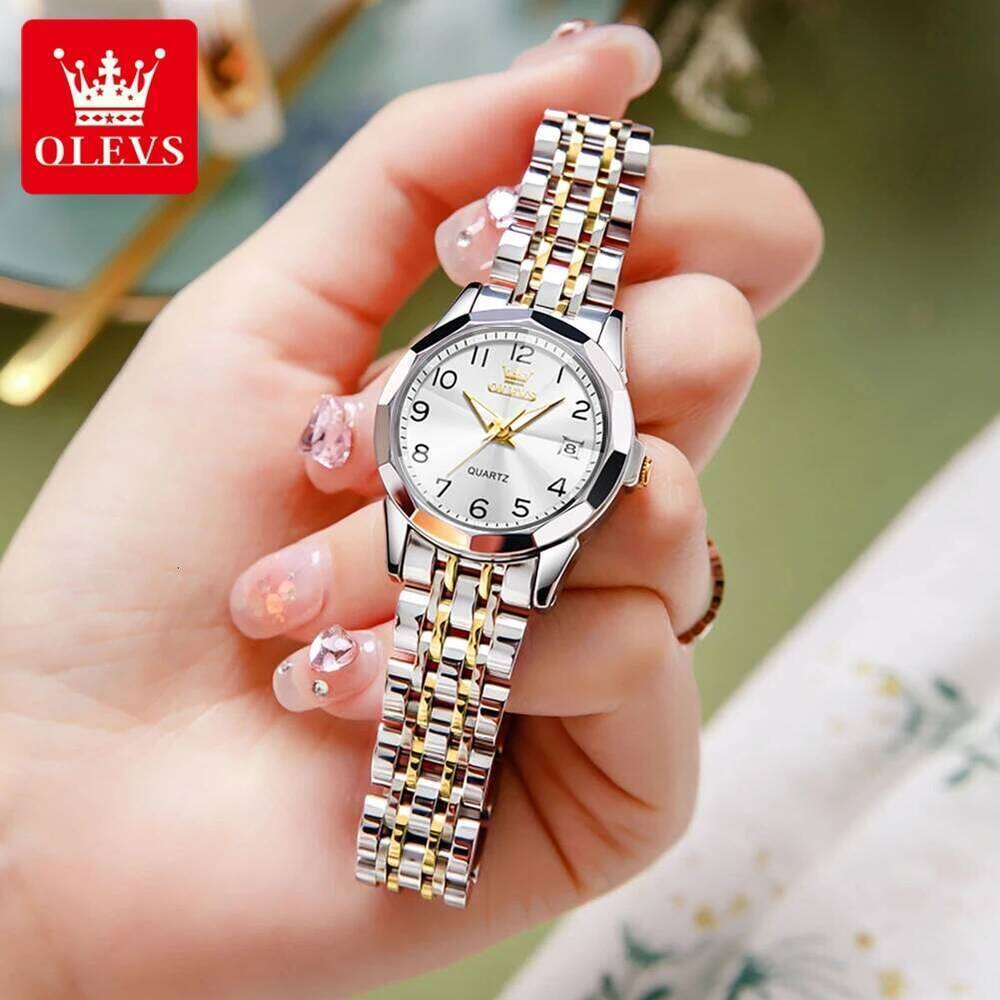 OLEVS 9970 Fashion Quartz for Women Solid Steel Strap Auto Date Hand Clock Rhombus Mirror Luminous Waterproof H260228