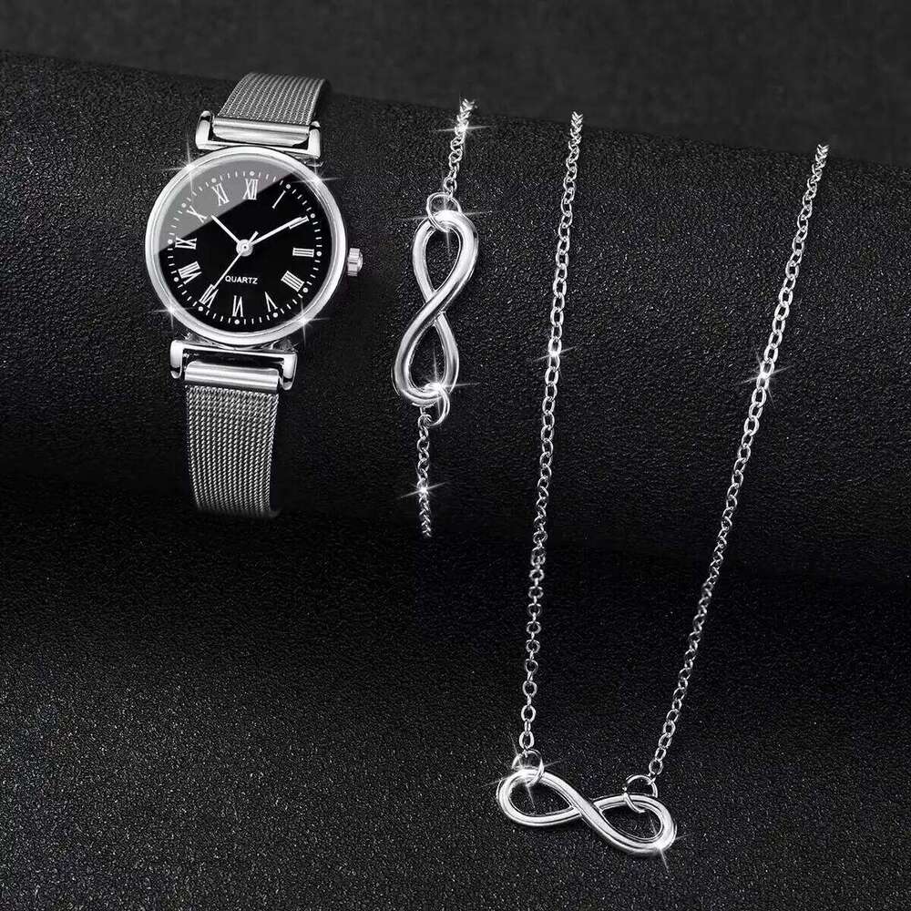 3PCS Fashion Roma Dial Women es Silver Mesh Band Quartz Wristes Jewelry Set Reloj MujerWithout Box H260228