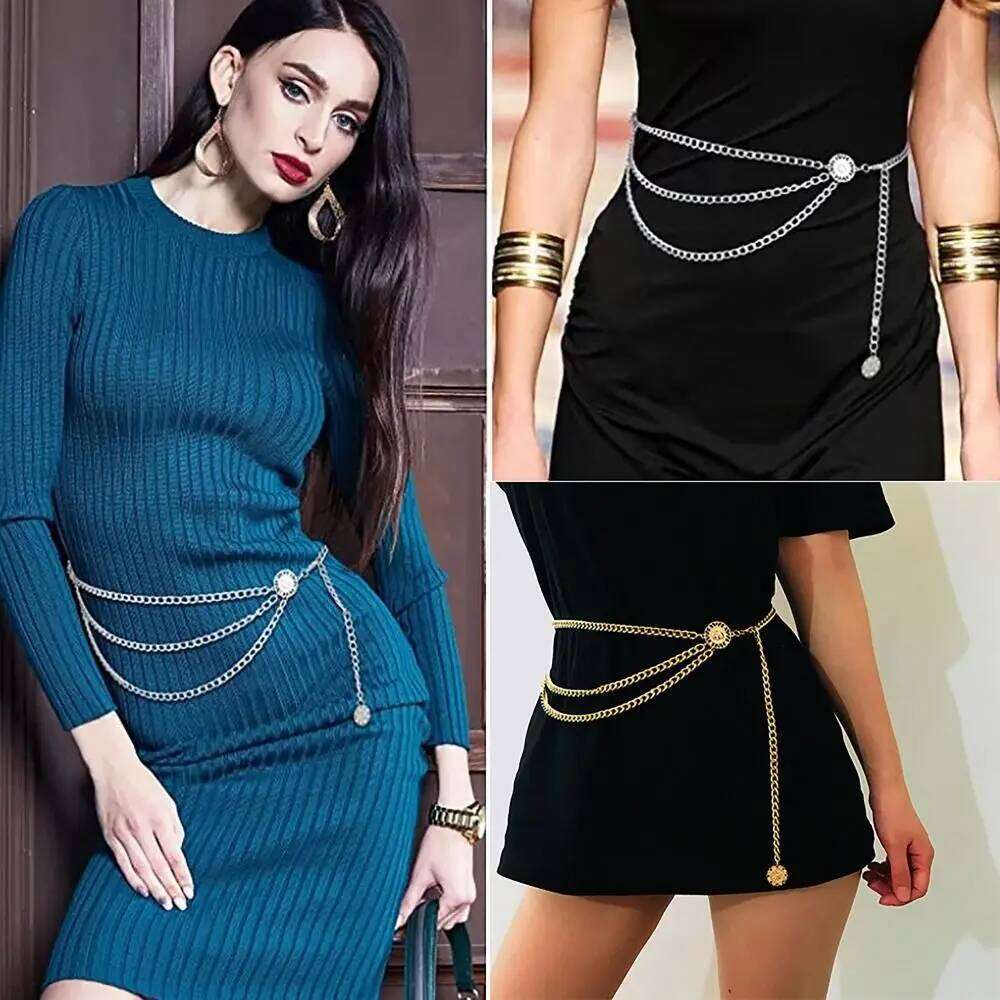 Antique Jewelry Ethnic Style Adjustable Body Accessory Sunflower Round Waist Retro Metal Chain Belt Women H260228