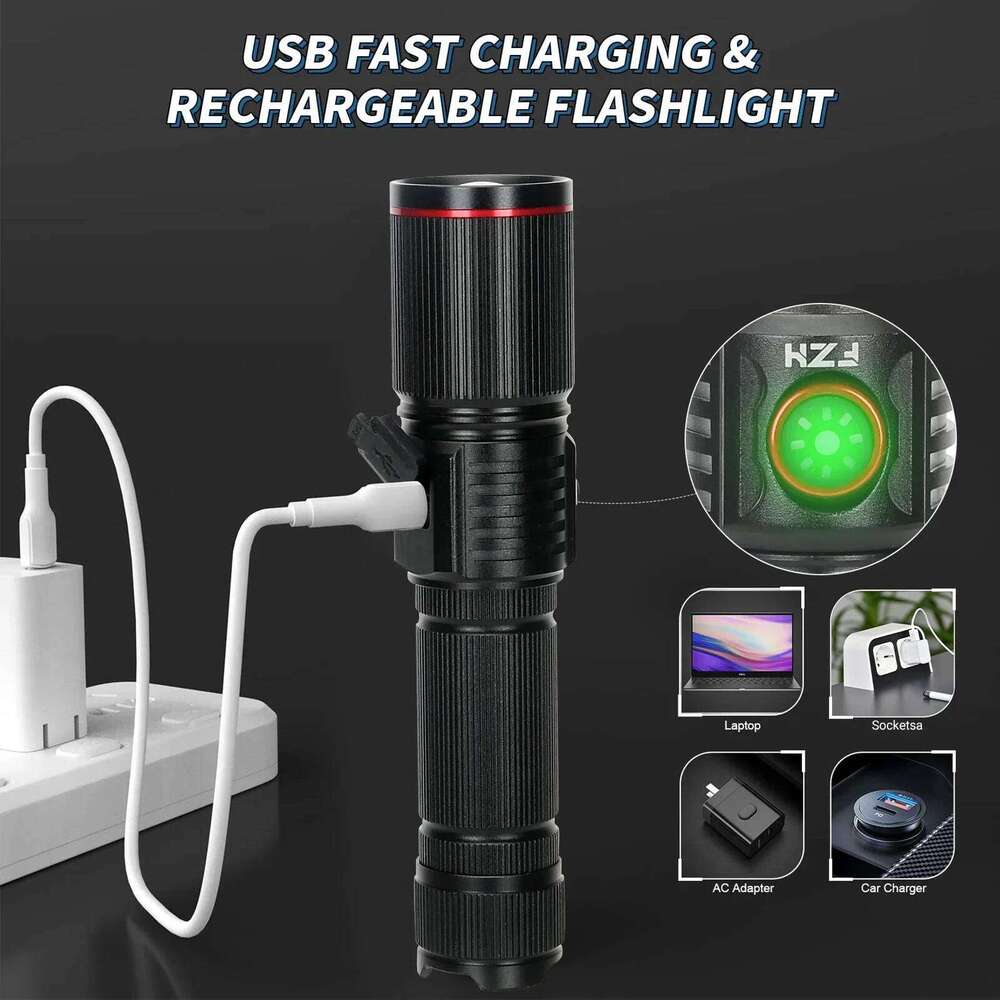High Power Rechargeable 30W LED Tactical Flashlight Aluminum Alloy Telescopic Zoom Torch Lamp Outdoor Camping Fishing Lantern Z260301