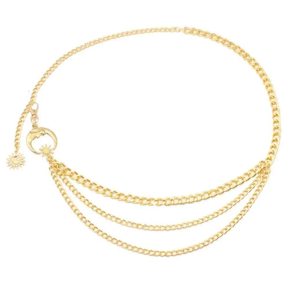 Ladies Vintage Punk Waist Chain Gold Silver Metal Sun Moon Star Waistbands Hip Hop Dress Cummerbands H260228