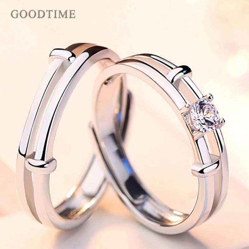 Fashion Real 925 Sterling Silver Wedding Bridal Adjustable and Couple Band Jewelry Finger Ring Valentine Gift H260228