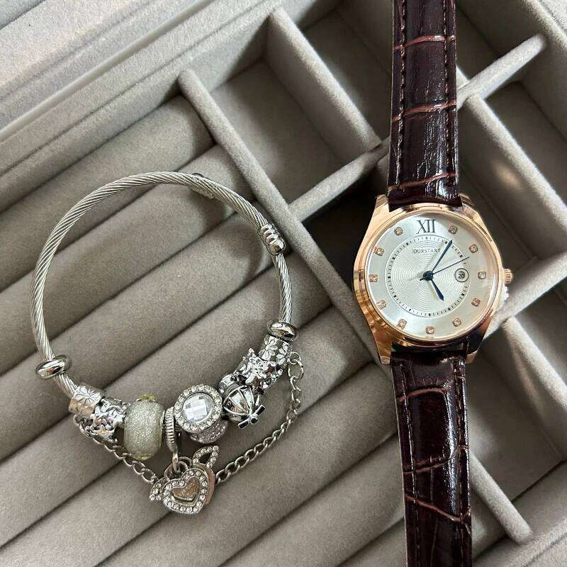 Fashion Women's Sun Pattern Calendar Water Belt Quartz Inlaid Diamond H260228