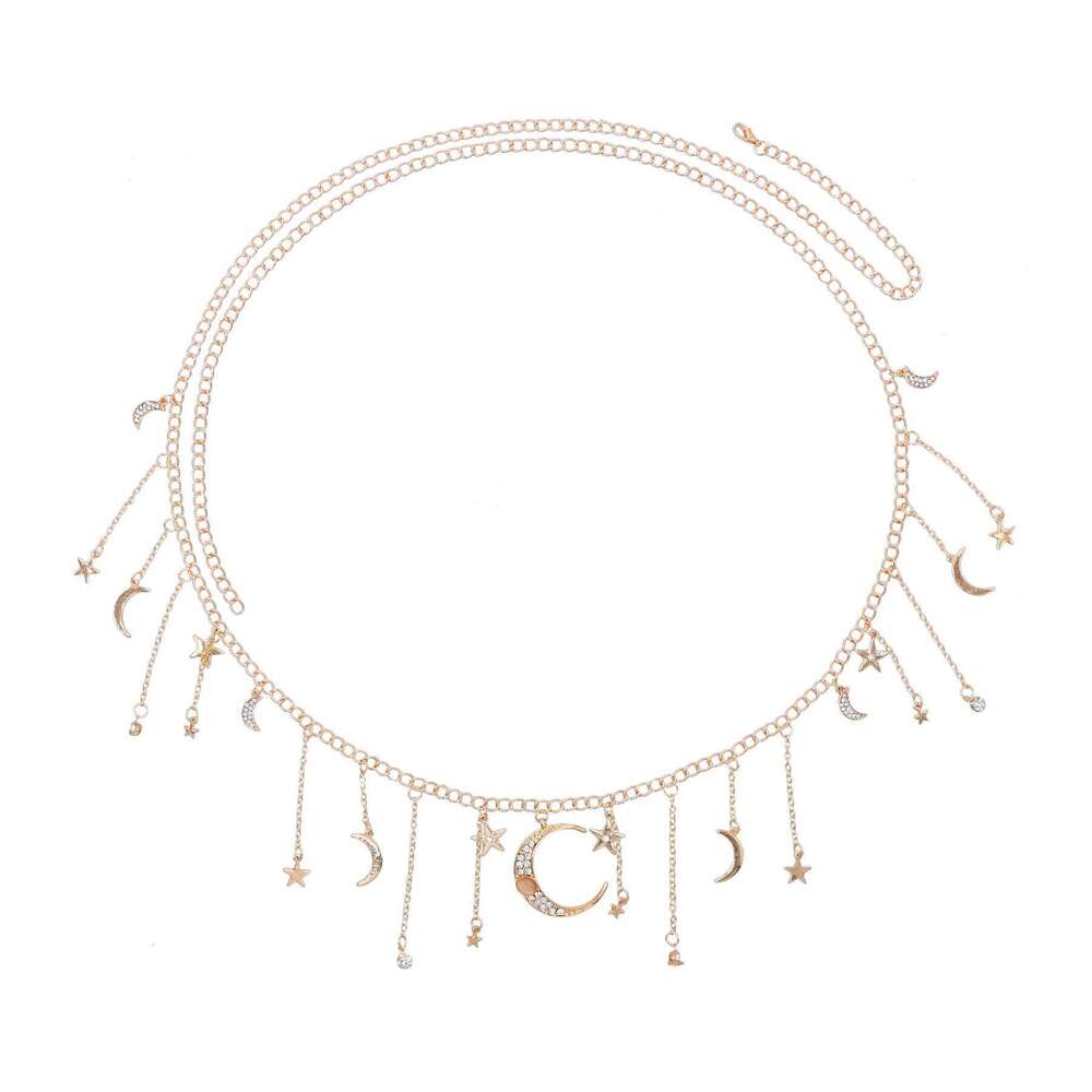 New Fashion Moon Star Rhinestone Tassel Pendant Waist Belly Chains Summer Beach Bikini Dance Party Female Body Jewelry Gift H260228
