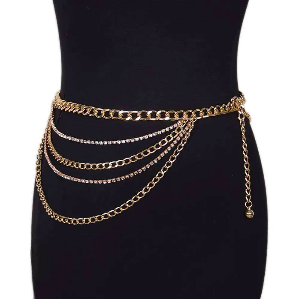 Summer New Girl Belt Fashion Casual Punk Metal Decoration Rhinestone Waist belly Chain H260228