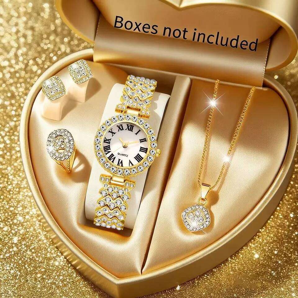 5pcs Luxury Rhinestone Women's Quartz Elegant Ladies Wrist Jewelry SetWithout Box H260228
