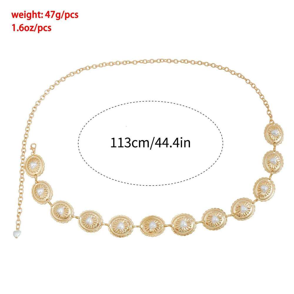 European and American Bohemian Metal Oval Faux Pearl Heart Waist Chain New Summer Style Belt for Dresses H260228