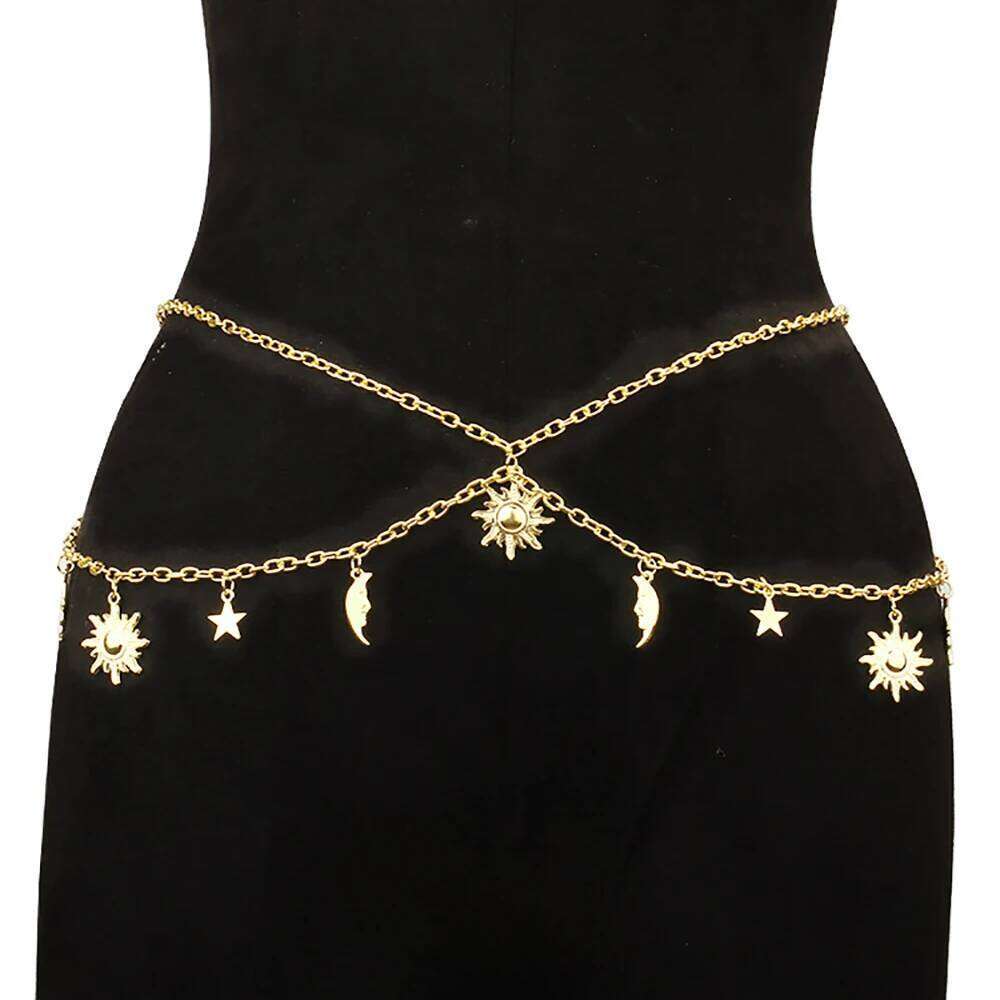 Personality Double-deck Retro Style Sun Moon Stars Tassels Alloy Waist Ladies' Body Chain Jewelry H260228