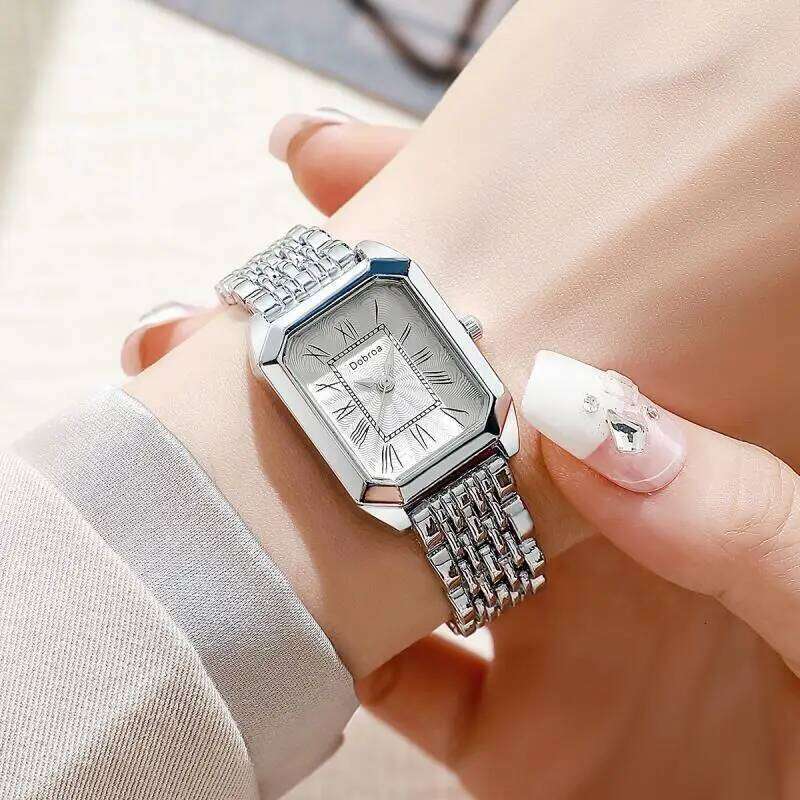 Fashion Classic Women's Quartz Anti Allergy Metal Case Roman Number Small Square H260228